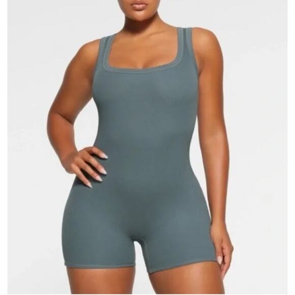 Skims Romper Womens Medium Cotton Rib One Piece Blue Comfort Minimalist Chic - Picture 1 of 9